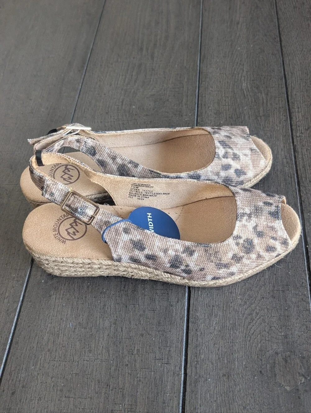 White Mountain Beige Leopard-Print Espadrille Wedge Slingbacks